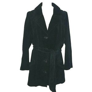 Dennis Basso Black Suede Trench Coat L